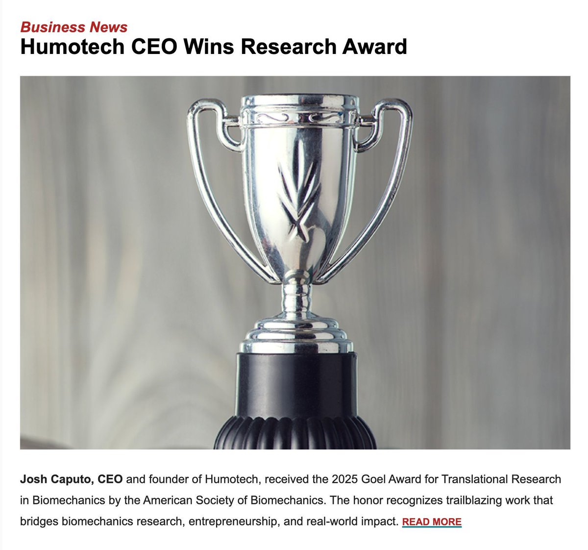 humotech's tweet image. A huge thank you to The @oandpedge for featuring our CEO, Dr. Josh Caputo, in this month’s Business News section with the article “Humotech CEO Wins Research Award.” 📰
Check out the feature here: buff.ly/0EFQfxV
#WearableRobotics #ProstheticsInnovation #MobilityTech