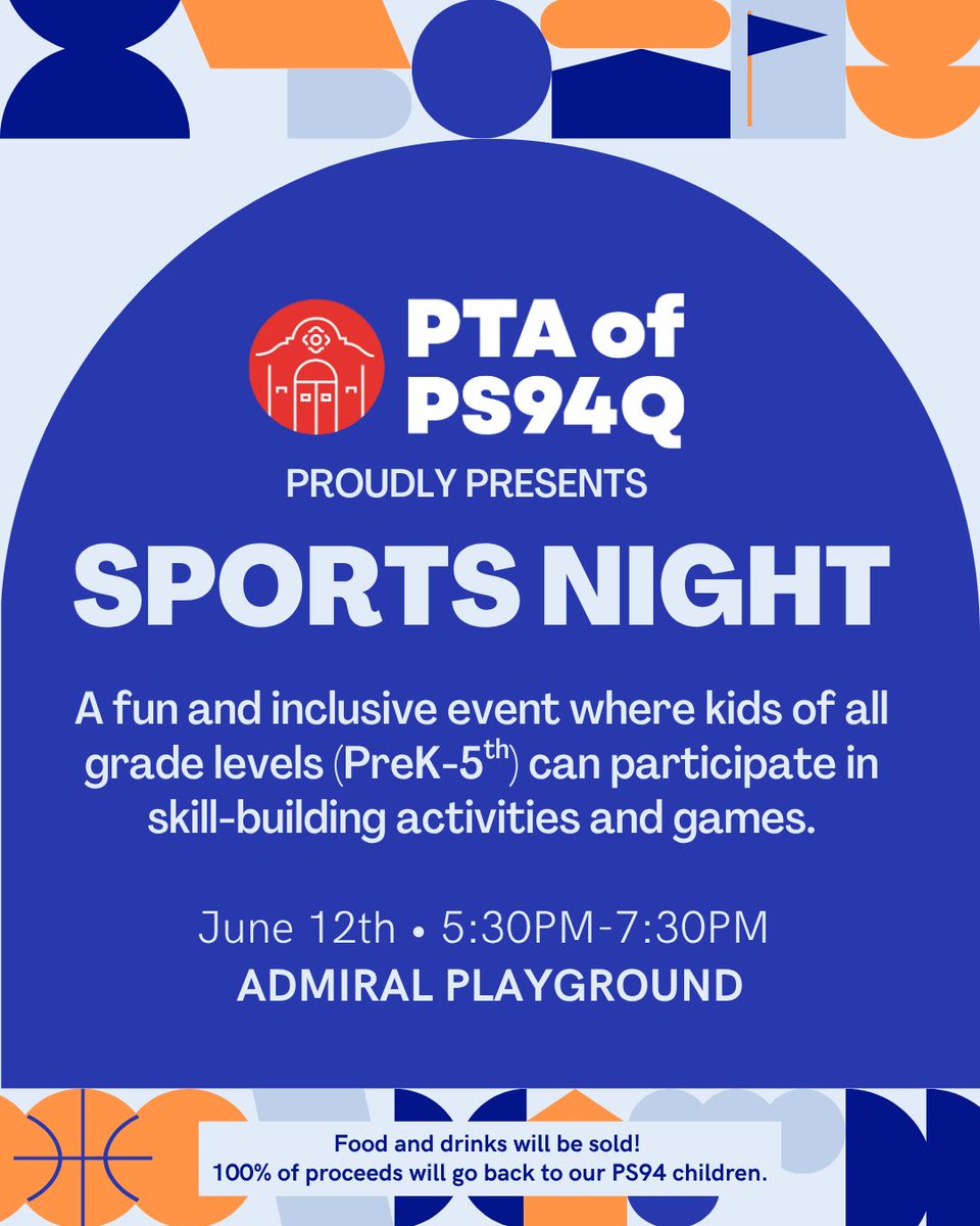 PTA of PS94Q (@ptaofps94q) on Twitter photo PS94 familiesโjoin us for Sports Night!
๐
Thurs, June 12 | ๐ 5:30โ7:30PM
๐ Admiral Playground
Games & activities for PreKโ5th students w/ food & drinks for sale!
RSVP: buff.ly/ukH9doH
Volunteer: buff.ly/3XXtlsk
<a href="/PS94DavidPorter/">PS94 David D Porter</a> <a href="/94QDavidDPorter/">Laura Avakians</a> PS94 familiesโjoin us for Sports Night!
๐
Thurs, June 12 | ๐ 5:30โ7:30PM
๐ Admiral Playground
Games & activities for PreKโ5th students w/ food & drinks for sale!
RSVP: buff.ly/ukH9doH
Volunteer: buff.ly/3XXtlsk
<a href="/PS94DavidPorter/">PS94 David D Porter</a> <a href="/94QDavidDPorter/">Laura Avakians</a>