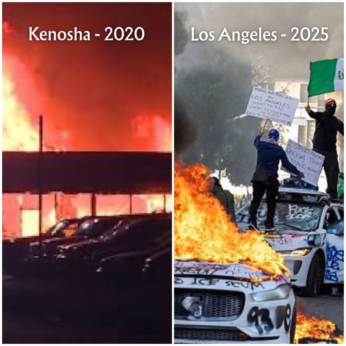 Tony Evers watched as rioters burned Kenosha in 2020, and Democrats sit and watch as LA goes up in flames today. This lawlessness must end!