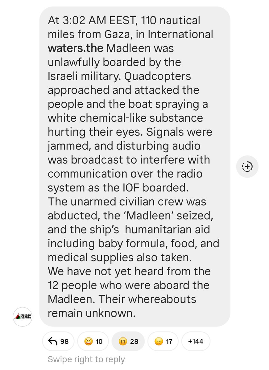 dqichis's tweet photo. the isr*eli immigration authority is claiming they are not in their custody. their whereabouts are still unknown. #AllEyesOnMadleen https://t.co/aJ2MbSYk5x