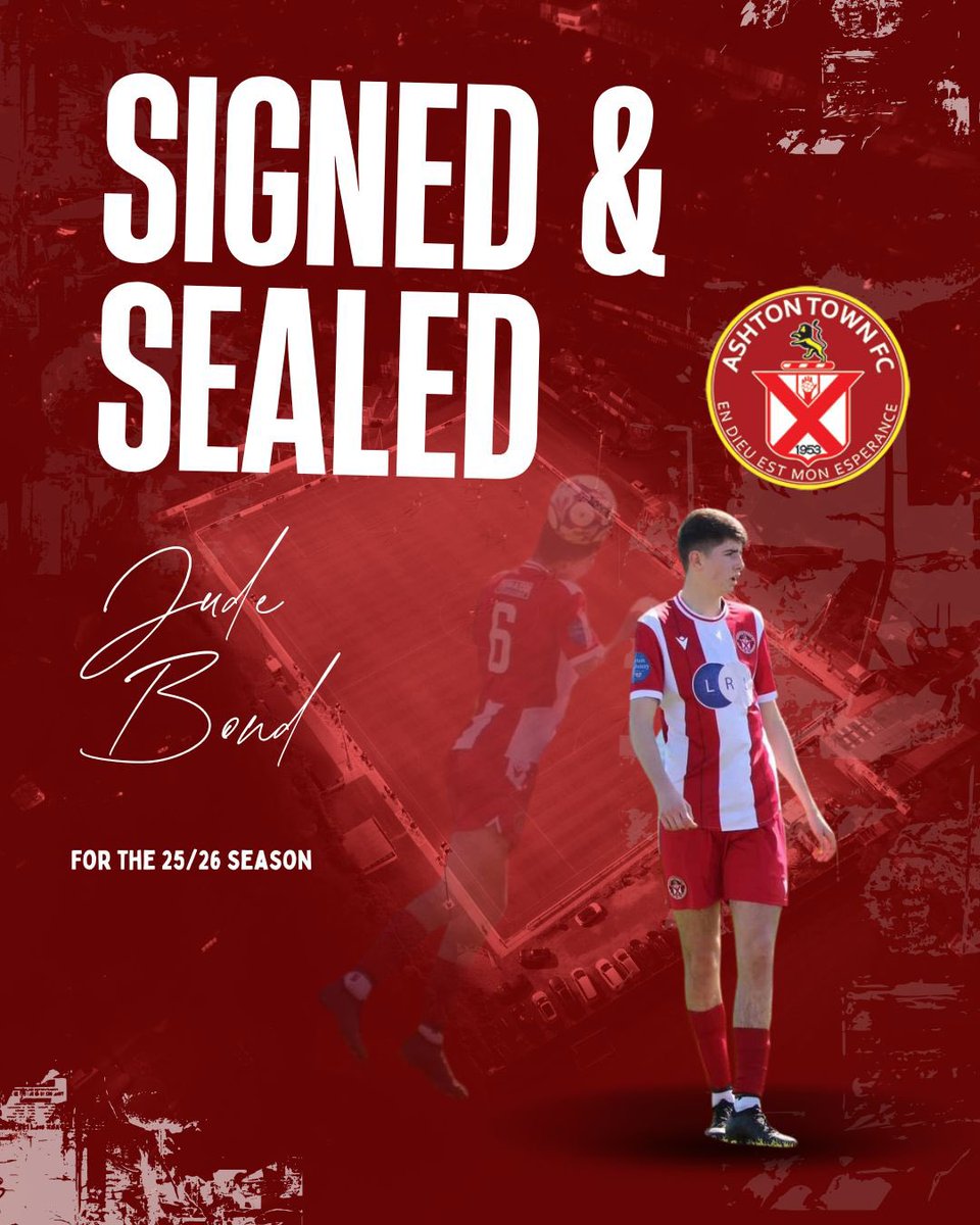 ashtontownfc's tweet photo. The name’s Bond. Jude Bond.

Calm, composed, and solid at the back – Jude returns for 25/26!

#UpTheTown #JudeBond #AshtonTown https://t.co/KoO3kHnO2w