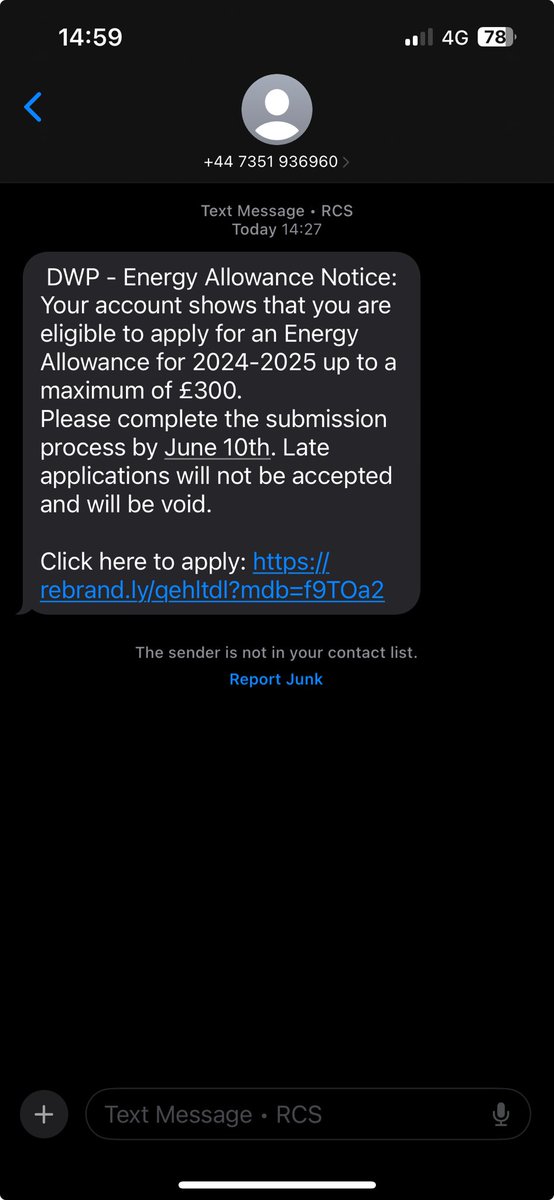 ⁦<a href="/DWPgovuk/">Department for Work and Pensions</a>⁩ I've just got this text message. Is it legitimate?