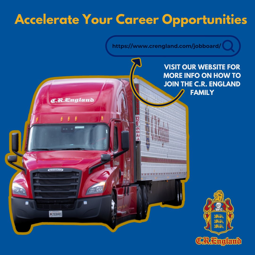 CREngland's tweet photo. Hey Drivers! Want to join the C.R. England family? Head to our website to find out more! 🚚😎
#CREngland #DriverRecruiting #TruckingCompany #Truckers #Trucking https://t.co/BkcpKrpxXD