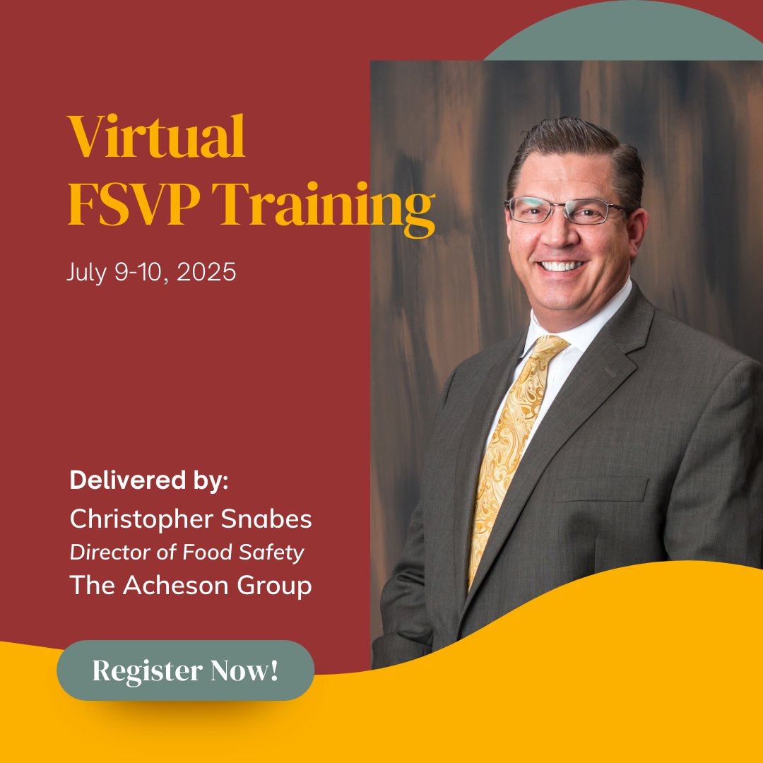 TheAchesonGroup's tweet image. Meet the Foreign Supplier Verification Program Rule as a Qualified Individual! Spots are open for our upcoming virtual July FSVP training. Reserve your seat by emailing Megan.Keida@AchesonGroup.com

#FSVP #Training