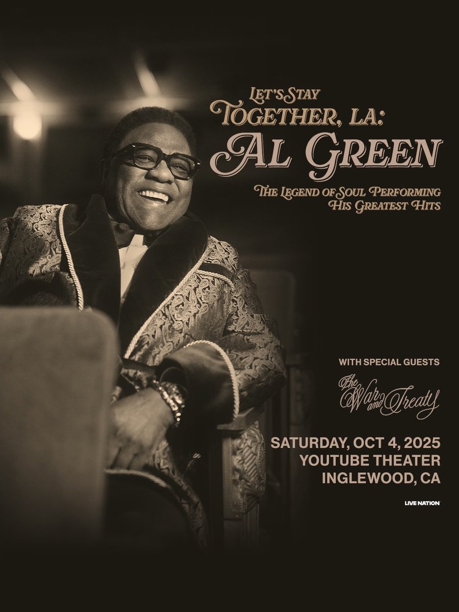 YouTube Theater (@youtubetheater) on Twitter photo JUST ANNOUNCED: The legendary Al Green is coming to #YouTubeTheater on Saturday, October 4 with special guests <a href="/thewarandtreaty/">thewarandtreaty</a> 🎙️
Tickets on sale this Friday, June 13th at 10am!
Become a YouTube Theater Insider to gain access to the venue pre-sale: youtubetheater.com/contact-us/sig… JUST ANNOUNCED: The legendary Al Green is coming to #YouTubeTheater on Saturday, October 4 with special guests <a href="/thewarandtreaty/">thewarandtreaty</a> 🎙️
Tickets on sale this Friday, June 13th at 10am!
Become a YouTube Theater Insider to gain access to the venue pre-sale: youtubetheater.com/contact-us/sig…