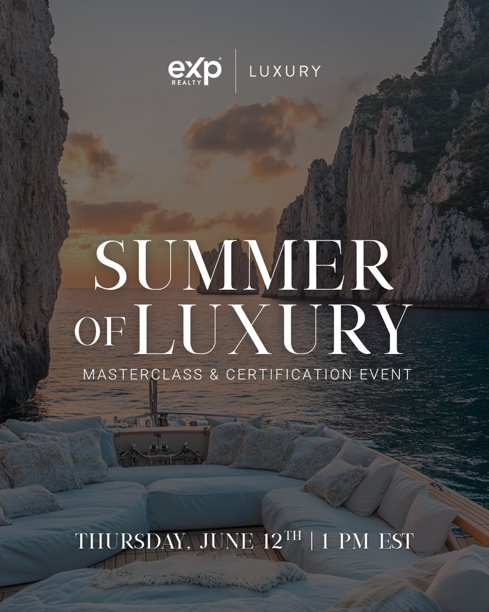 Ready to break into the world of Luxury Real Estate?🔥

On June 12th, join eXp Luxury for 3 hours of elite-level training, at zero cost.

This isn’t just a masterclass, it’s your luxury launchpad. Don’t miss it.

Register: ow.ly/c4Ux50W55Xv

#eXpProud #WhereTheProsGoToGrow