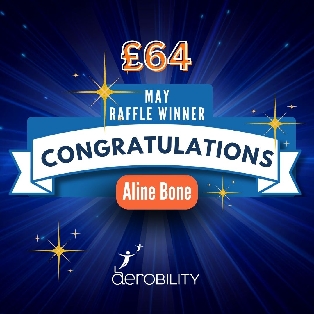 Congratulations to Aline Bone, the winner of May's 5050 raffle draw. 

Thank you to every single player who took part, and do not worry if you were unsuccessful last month, June's draw is now open, so get your tickets by clicking the link below!

uk.givergy.com/aerobility5050