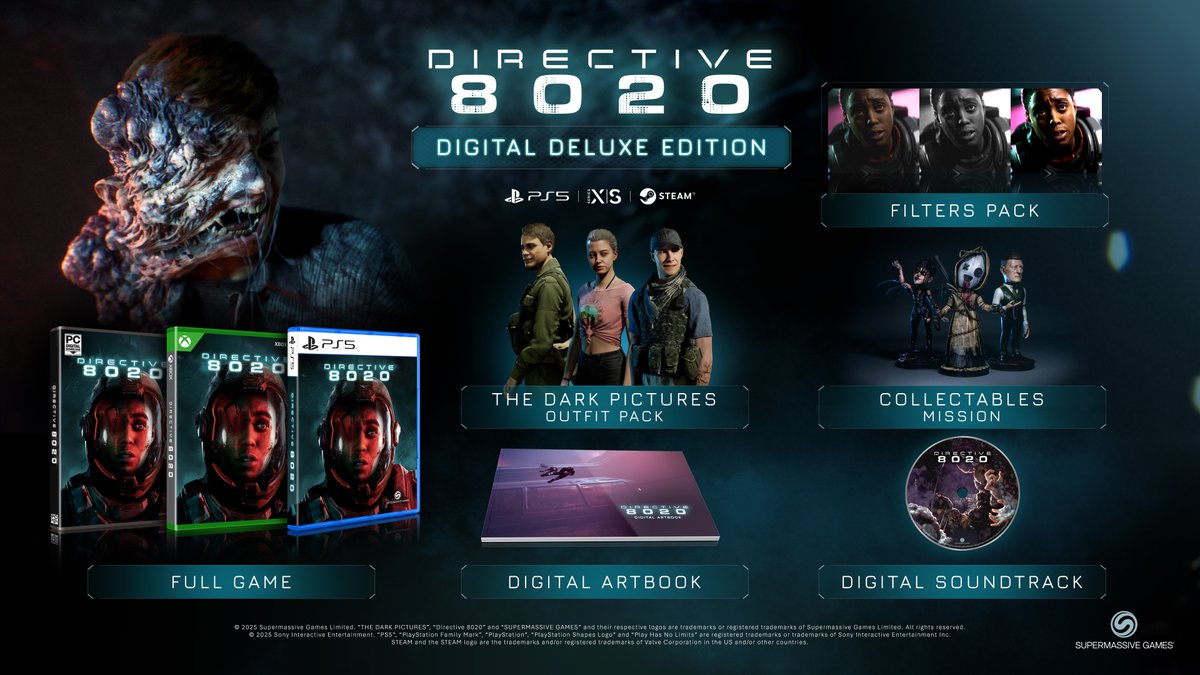 TheDarkPictures's tweet image. With the #Directive8020 Digital Deluxe Edition, you’ll get:
🧬 A collectibles mission
🖼 A digital artbook
🎵 The game’s soundtrack
🎭 Legacy character skins
🌀 Visual filters
It’s not just a mission. It’s a whole experience.