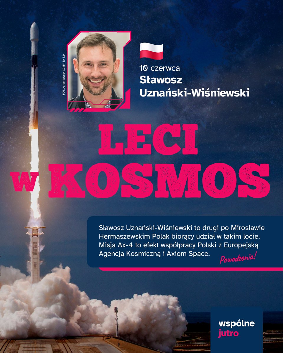 Już jutro <a href="/astro_slawosz/">Sławosz Uznański-Wiśniewski</a>, jako drugi Polak 🇵🇱 w historii, poleci w kosmos 👨‍🚀

🌌 Gdyby nie silne wsparcie państwowych instytucji misja Ax-4 nie miała by miejsca! 
1/3
