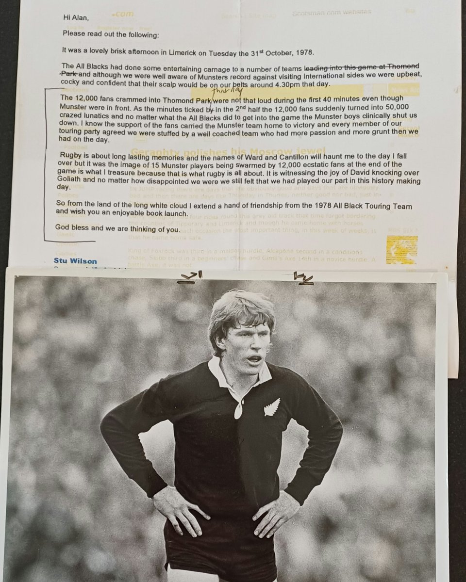 AlanEnglish9's tweet image. Stu Wilson, the @AllBlacks legend who has died at 70, gave me such a great interview for my book Stand Up and Fight that I made him one of the central characters. He was there in spirit at the launch 20 years ago last month, when I read out his lovely message. Rest in peace, Stu