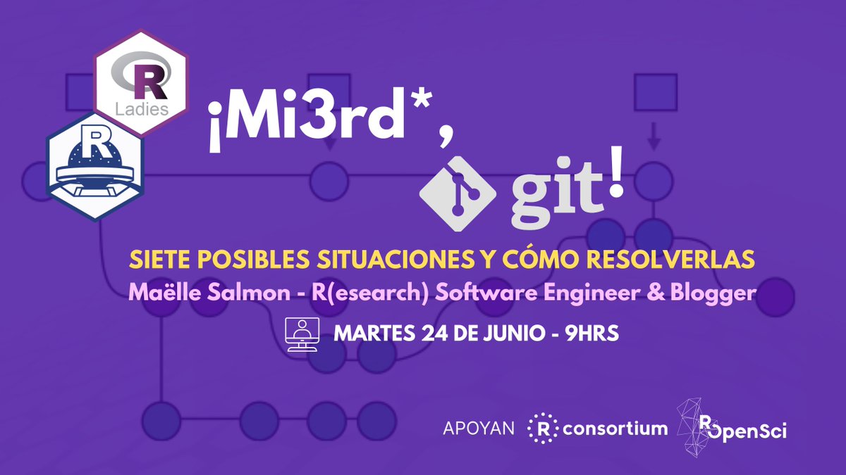 ¡Mi3rd*, Git! 🧠💥
Taller virtual para aprender a salir de 7 errores comunes en Git sin morir en el intento 😅

📦 Ejercicios con {saperlipopette}
👩‍💻 Facilita: Maëlle Salmon
💜 Organizan: RLadiesSantaRosa + <a href="/renbaires/">R en Buenos Aires</a>
🔗 meetup.com/rbuenosaires/e…