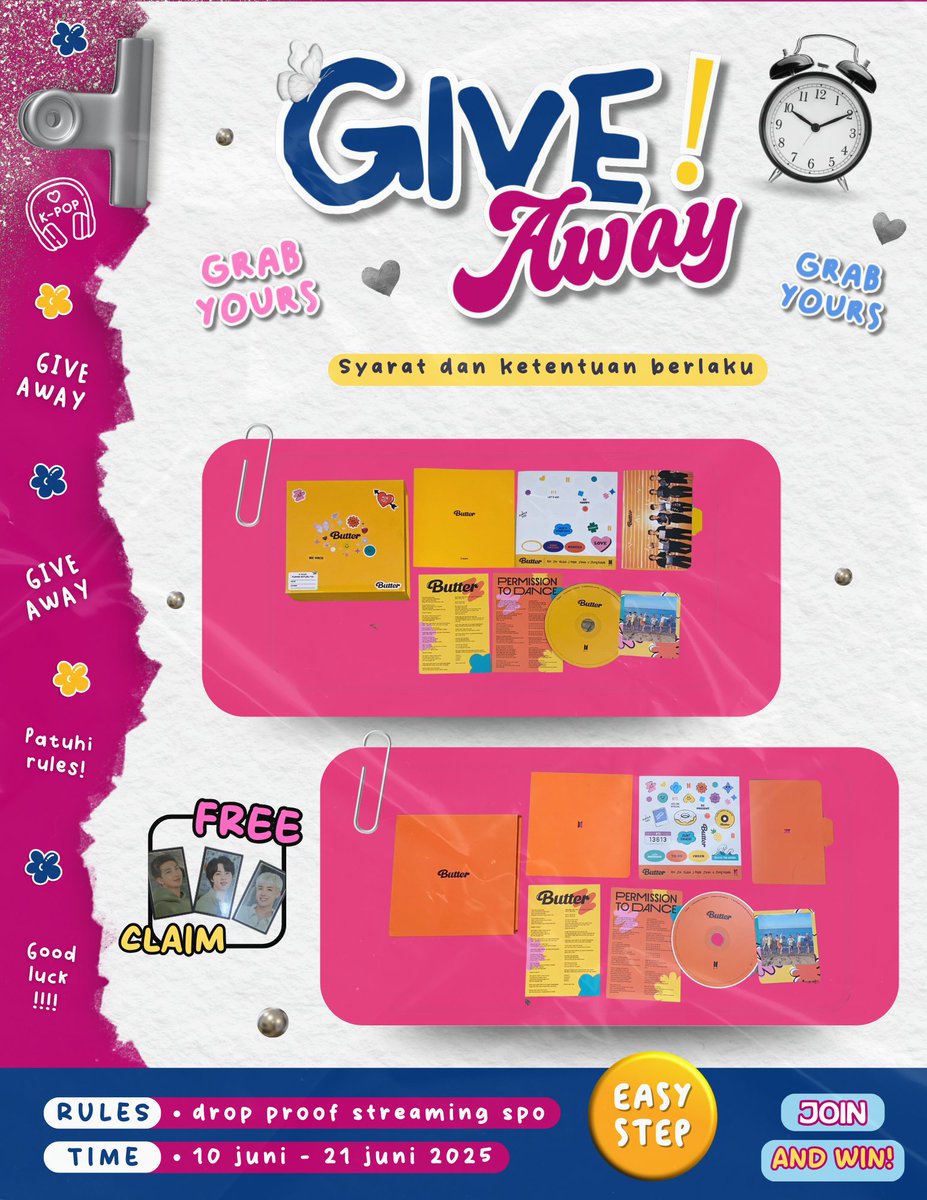 Halo, army!
Kita lagi ngadain giveaway nih.
🎁 10 album unsealed + Free PC untuk top 3

Rules:
1. Army only!
2. ⁠Ayok mutualan sama kita di <a href="/VStr19_/">Min</a> <a href="/eviqomariya/">eviqomariya</a>
3. ⁠Like &amp; RT postingan ini
3. ⁠Share bukti streaming SPO lagu2 BTS (grub/solo) periode 10-21 juni 2025👇👇👇 (+)