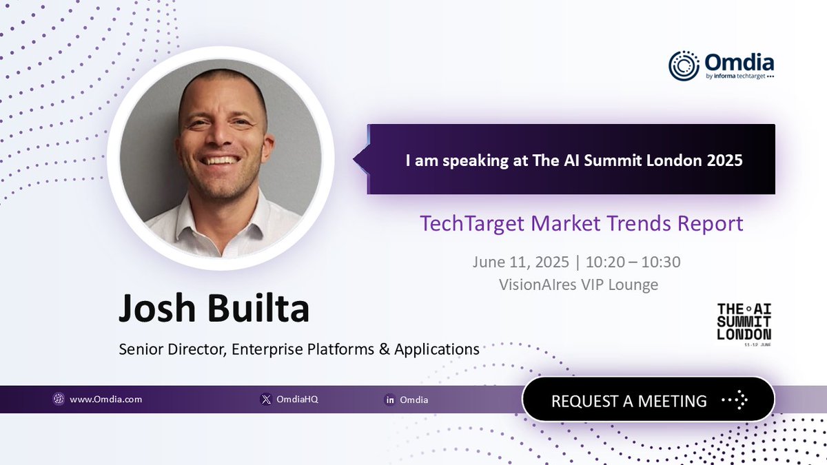 Don’t miss Josh Builta, Senior Director of Enterprise Platforms &amp; Applications at Omdia, at The AI Summit London this week.

He’ll be on the ground sharing insights on the evolving AI and enterprise tech landscape.

📅 Secure a meeting today: omdia.tech.informa.com/assess-the-mar…