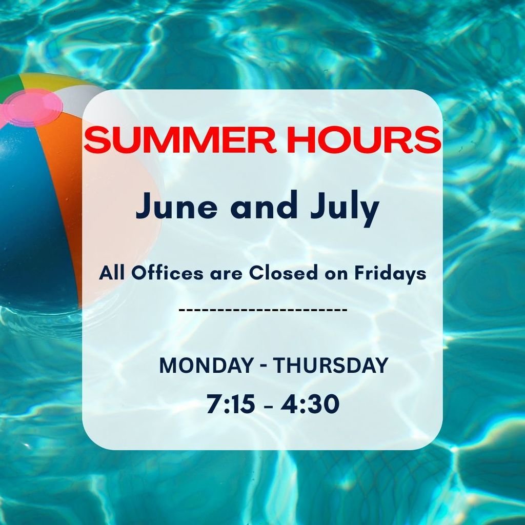 🌞 Summer Hours Reminder 🌞

During June and July,  Greenwood School District campuses and offices will be closed on Fridays.

We’re still here to help Monday through Thursday—7:15 to 4:30☀️

School starts Monday, August 11th. ☺