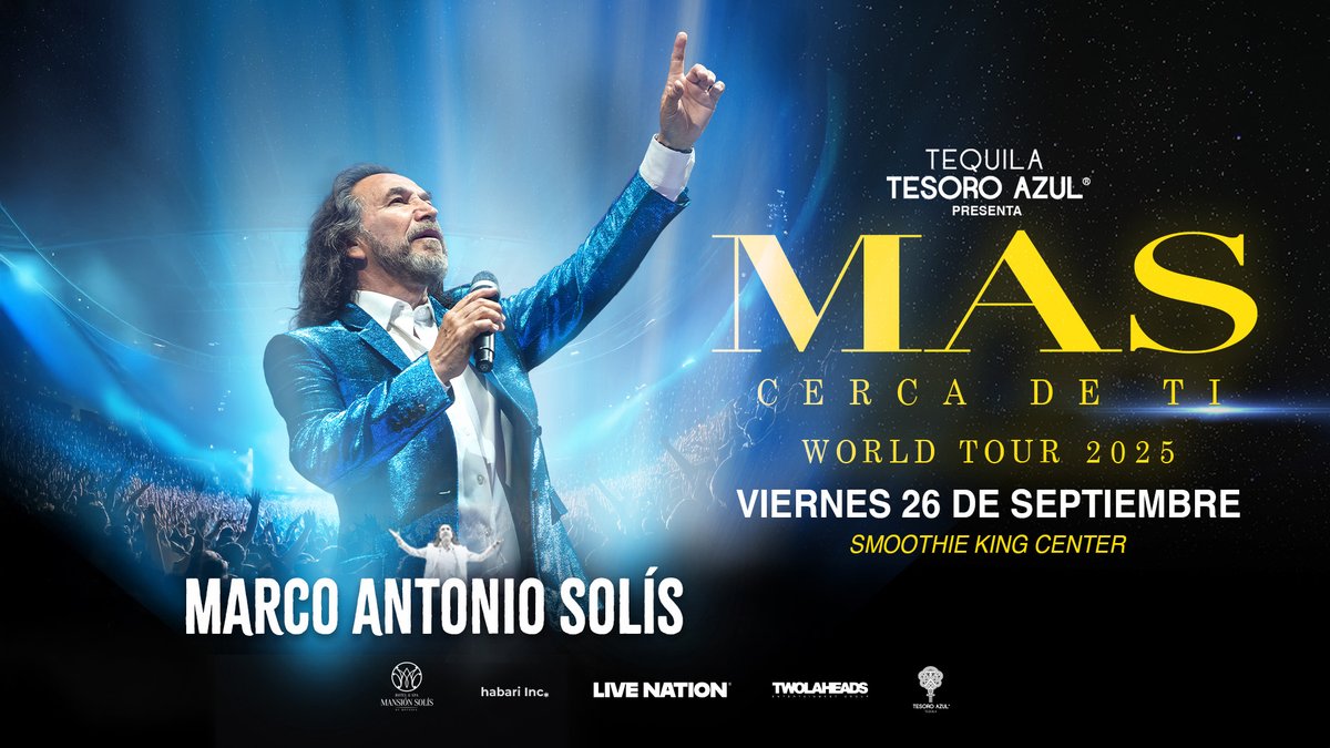 Marco Antonio Solís is coming to Smoothie King Center with: MAS CERCA DE TI WORLD TOUR 2025. 📷

Presale begins on Thursday, June 12th at 10am

Tickets on sale Friday, June 13th at 10am

#smoothiekingcenter | #MarcoAntonioSolis