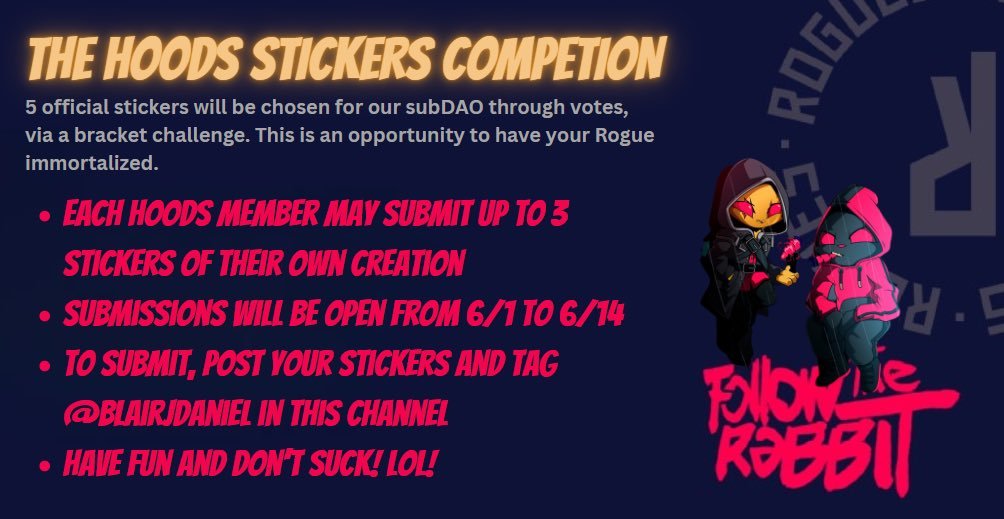 Keep lighting up the timeline with that shadow work!
Every sticker drop feels like a coded message straight from the Hoods.

Y’all been dropping heat from the dark and it’s being felt. The mission ain’t done, keep applying pressure.
Hoods move different
#HoodsDAO <a href="/RoguesNFT/">Rogues</a>