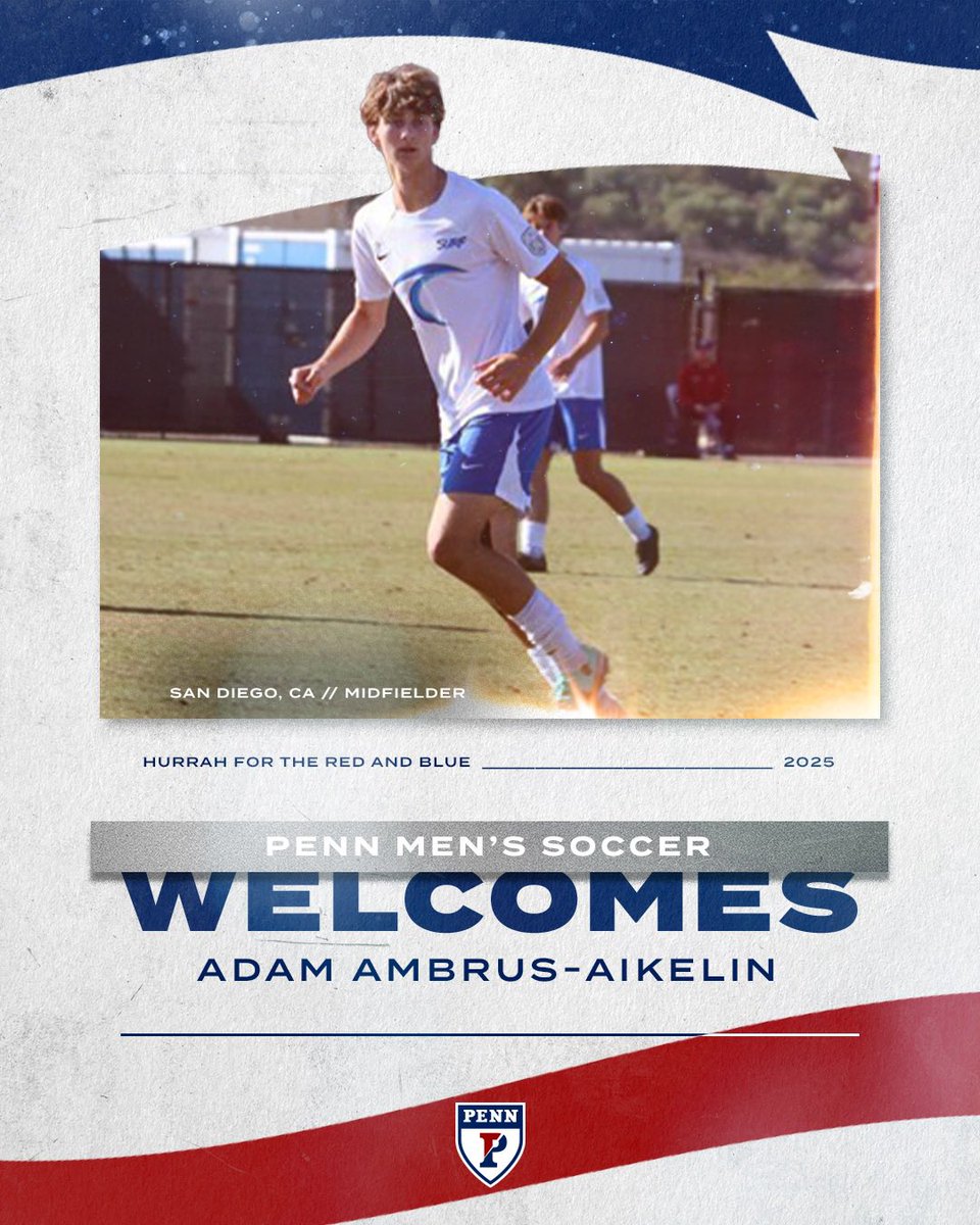 𝗪𝗲𝗹𝗰𝗼𝗺𝗲 𝘁𝗼 𝘁𝗵𝗲 𝗖𝗶𝘁𝘆 𝗼𝗳 𝗕𝗿𝗼𝘁𝗵𝗲𝗿𝗹𝘆 𝗟𝗼𝘃𝗲!

We are excited to welcome the Class of 2029 to Penn! First up, is midfielder Adam Ambrus-Aikelin from San Diego, CA!

#FightOnPenn🔴🔵⚽️