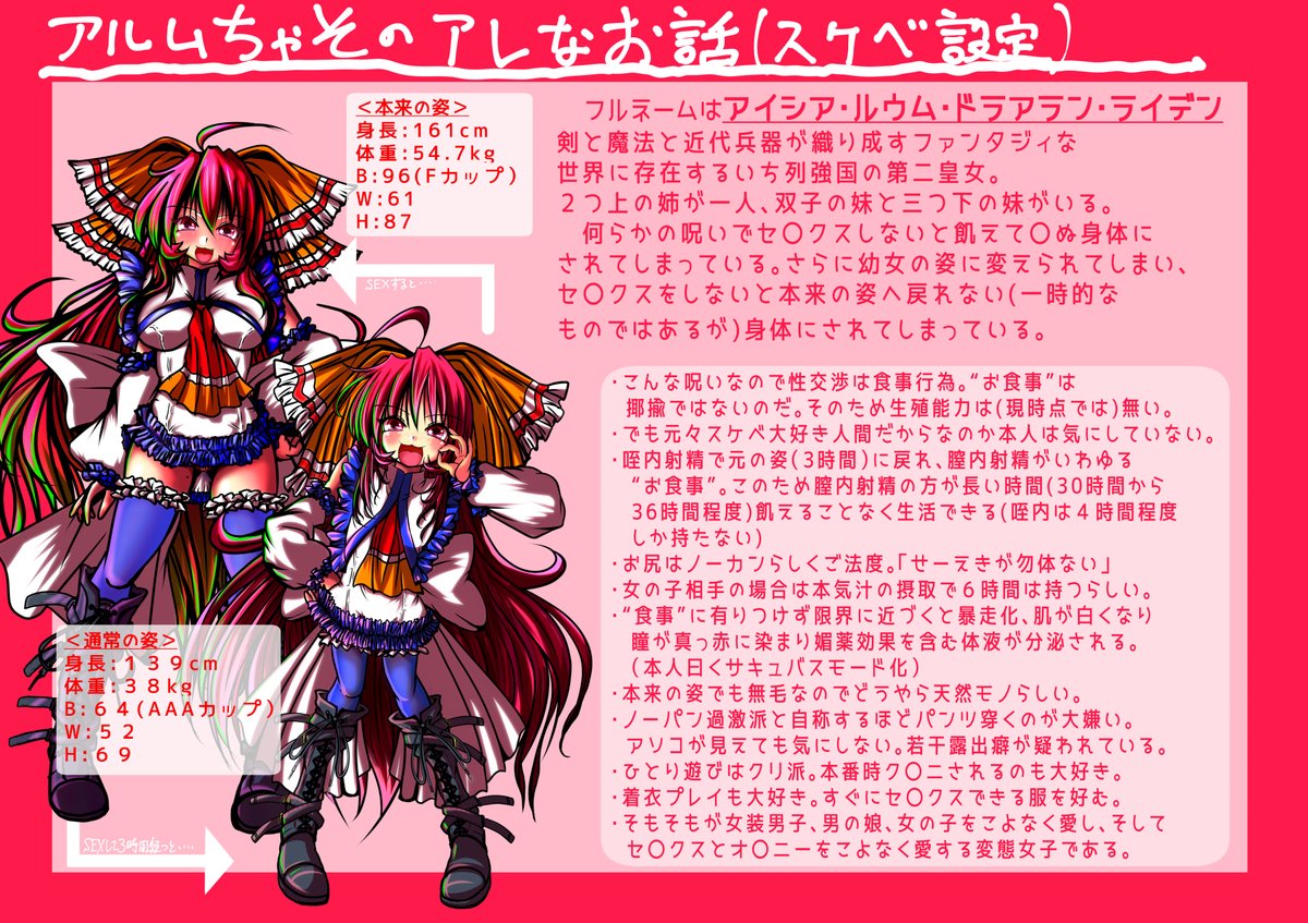 アルムちゃその雑な三面図()+キャラ付けです
#アルムちゃそ
#オリキャラは性癖の見本市 