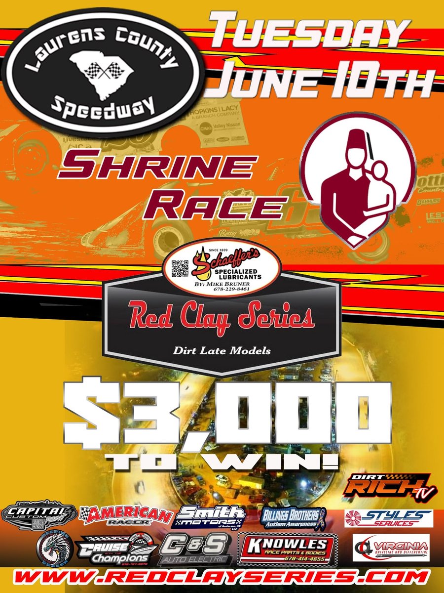 📰 44th Annual Shrine Race Next for Red Clay 602 Late Model Series (<a href="/redclayseries/">Red Clay 602 Late Model Series</a>) on Tuesday Night, June 10

Full Press Release 👉 conta.cc/3Hzl52Y

🏁🏁