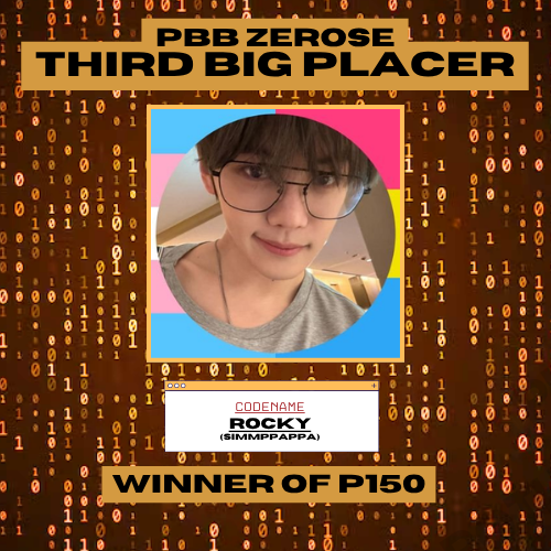 PBB ZEROSE THIRD BIG PLACER

Congratulations ROCKY! with 23.96% you are PBB ZEROSE S2 3rd Place!

#PBBZEROSEFinale