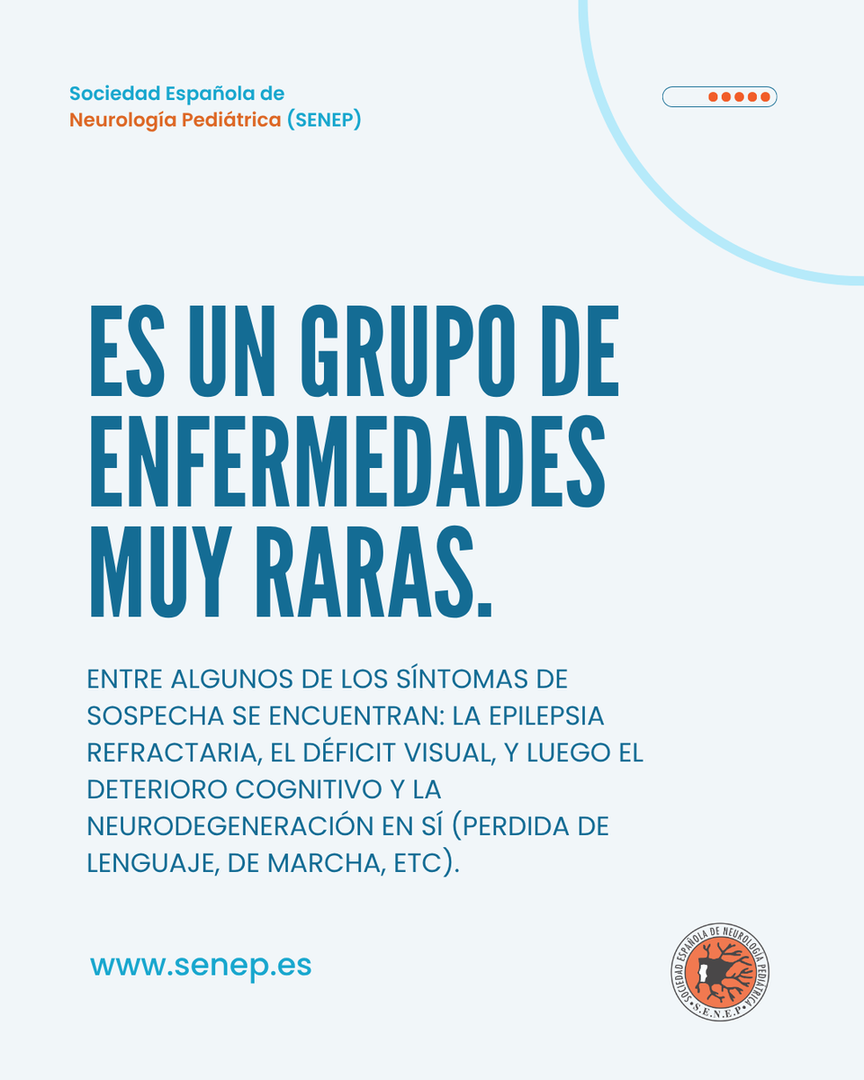 senep_es's tweet photo. 🗓️ En el #BattenDay2025 hablamos de la lipofuscinosis neuronal ceroidea 🧠👁️ un grupo de enfermedades neurodegenerativas y hereditarias muy raras
👉 No tiene cura pero la investigación avanza💪 #Neuropediatría #EnfermedadesRaras #SENEP #CLN #LipofuscinosisNeuronalCeroidea #LNC https://t.co/swI4BlX6Jf
