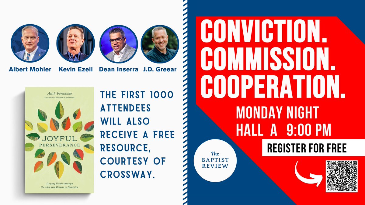 Our free event is tonight! Lock in your spot for this important conversation between <a href="/albertmohler/">Albert Mohler</a> <a href="/kevezell/">Kevin Ezell</a> <a href="/deaninserra/">Dean Inserra</a> and <a href="/jdgreear/">J.D. Greear</a>! 

Register: eventbrite.com/e/conviction-c…