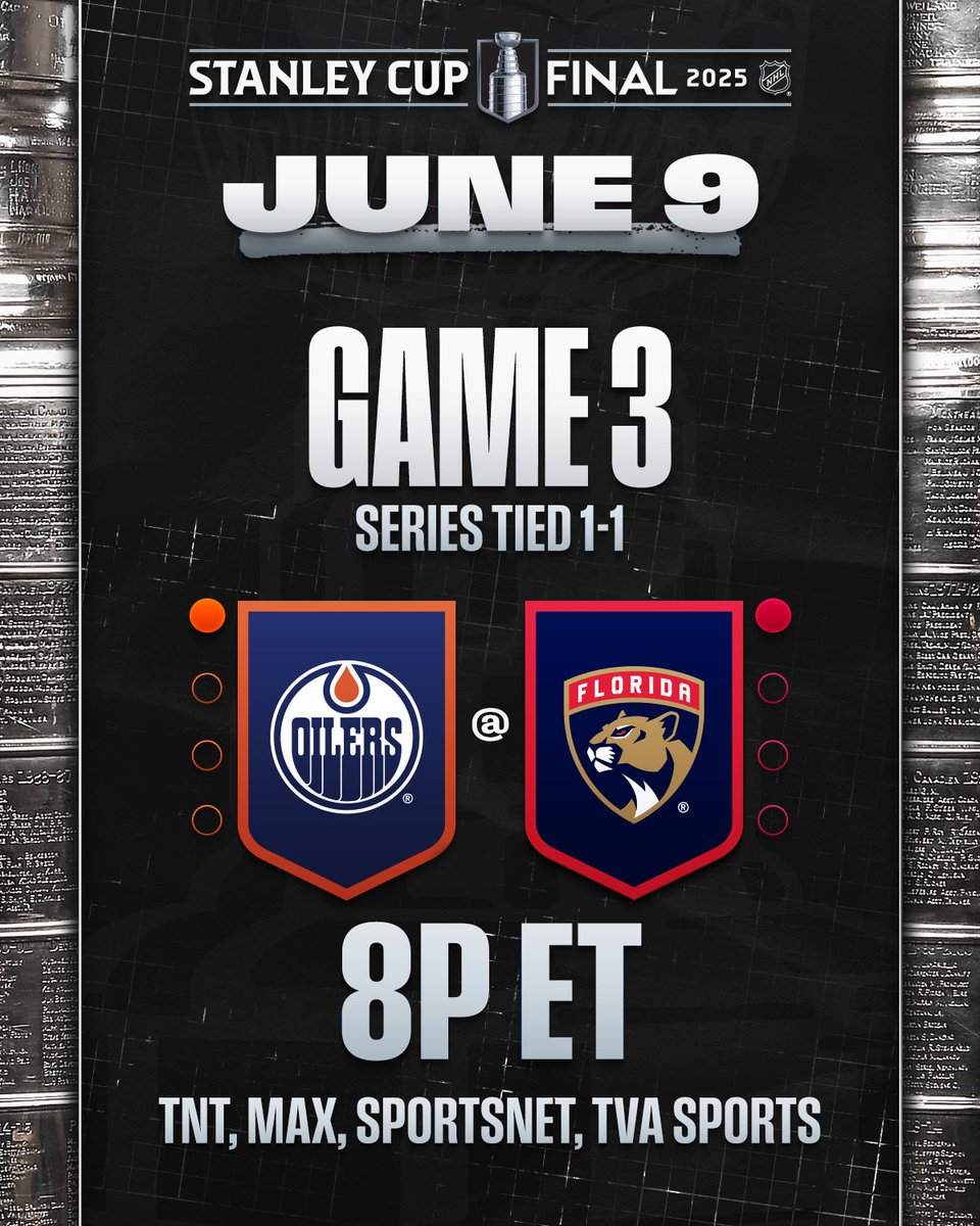 NHL (@nhl) on Twitter photo SERIES = EVEN ๐ฎโ๐จ
Who will come out of tonight's game with the lead?
๐บ: <a href="/EdmontonOilers/">Edmonton Oilers</a> vs. <a href="/FlaPanthers/">x - Florida Panthers</a> Game 3 of the #StanleyCup Final TONIGHT at 8p ET on <a href="/NHL_On_TNT/">NHLonTNT</a>, <a href="/SportsonMax/">Sports on Max</a>, <a href="/Sportsnet/">Sportsnet</a>, <a href="/TVASports/">TVA Sports</a> SERIES = EVEN ๐ฎโ๐จ
Who will come out of tonight's game with the lead?
๐บ: <a href="/EdmontonOilers/">Edmonton Oilers</a> vs. <a href="/FlaPanthers/">x - Florida Panthers</a> Game 3 of the #StanleyCup Final TONIGHT at 8p ET on <a href="/NHL_On_TNT/">NHLonTNT</a>, <a href="/SportsonMax/">Sports on Max</a>, <a href="/Sportsnet/">Sportsnet</a>, <a href="/TVASports/">TVA Sports</a>