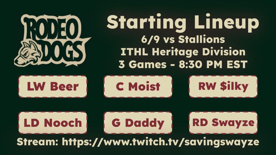 Game Night: The Rodeo Dogs take on the Stallions tonight at 8:30 PM EST as Season 21 rolls on. The Dogs are locked in and looking to add another couple wins to the column.

#RodeoDogs #ITHL #GameDay