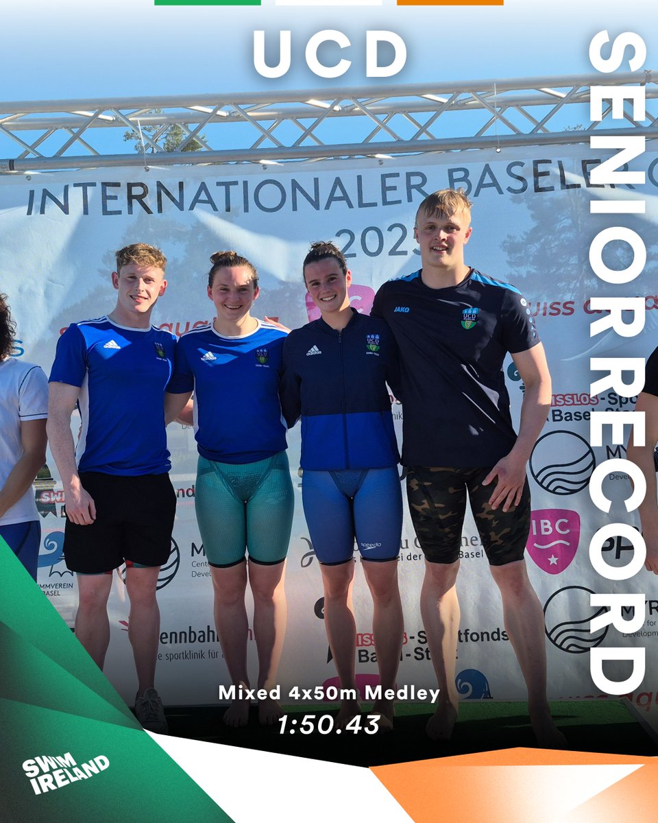Swim Ireland (@swimireland) on Twitter photo ๐๐ฅ๐๐ฆ๐ ๐ฆ๐๐ก๐๐ข๐ฅ ๐ฅ๐๐๐ข๐ฅ๐
Congratulations to UCD, who recently set a new Irish Club Relay Record in the Mixed 4x50m Medley Relay, clocking .43 at the International Basler Cup in Switzerland ๐ฅ
The relay team of Jena Macdougald, John Mulhall, David O'Loughlin, and ๐๐ฅ๐๐ฆ๐ ๐ฆ๐๐ก๐๐ข๐ฅ ๐ฅ๐๐๐ข๐ฅ๐
Congratulations to UCD, who recently set a new Irish Club Relay Record in the Mixed 4x50m Medley Relay, clocking .43 at the International Basler Cup in Switzerland ๐ฅ
The relay team of Jena Macdougald, John Mulhall, David O'Loughlin, and