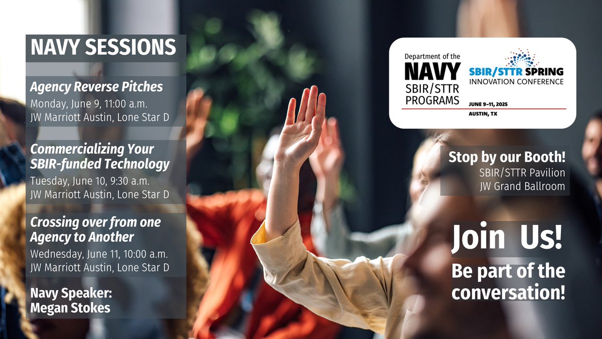 Meet Us at the SBIR/STTR Spring Innovation Conference! We are excited to be part of this event, taking place June 9-11 in Austin, TX. Join our sessions and stop by our booth at the SBIR/STTR Pavilion, JW Grand Ballroom! #TCW25 #SeedTheFuture #SBIR #STTR #NavalX #DoDInnovates