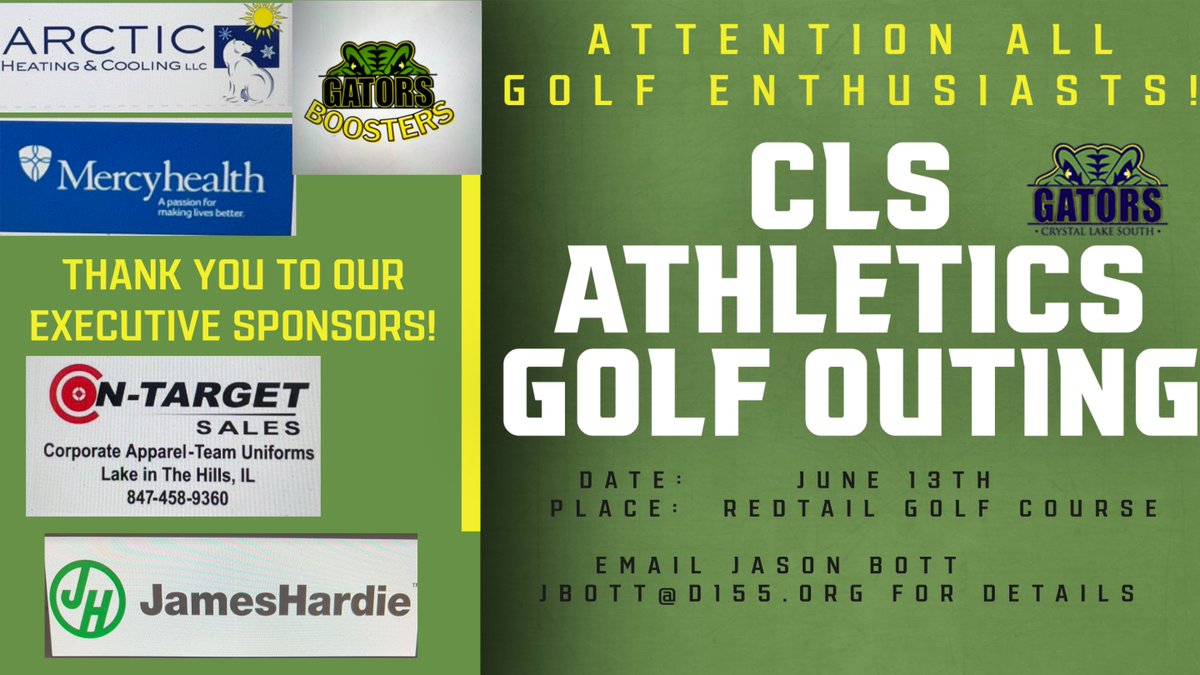 CLSathletics (@clsouthathletic) on Twitter photo Thank you to our Executive Sponsors for the CLS Golf Outing! Spots are still open ! Email Jason Bott jbott@d155.org for details! Thank you to our Executive Sponsors for the CLS Golf Outing! Spots are still open ! Email Jason Bott jbott@d155.org for details!