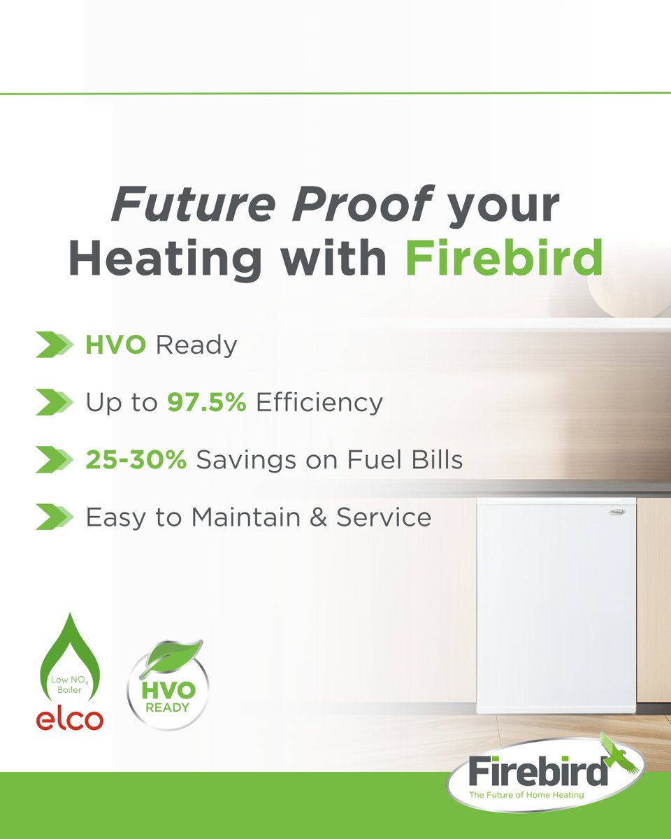 Ready for the future of heating? 🔥Choose Firebird and enjoy up to 97.5% efficiency, significant fuel savings, and easy maintenance. Our boilers are HVO ready, ensuring you meet tomorrow's energy standards today.

#Firebird #HomeHeatingSolutions #FutureProofHeating #HVOReady