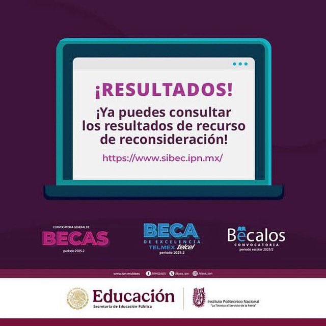 🚨#ATENCION ¡Ya puedes consultar el resultado de tu recurso de reconsideración! A través de SIBec o en el siguiente enlace:
🖇️ sibec.ipn.mx                                         
#becasipn #OtorgaBecasIPN #SuperiorIPN #MediaSuperiorIPN