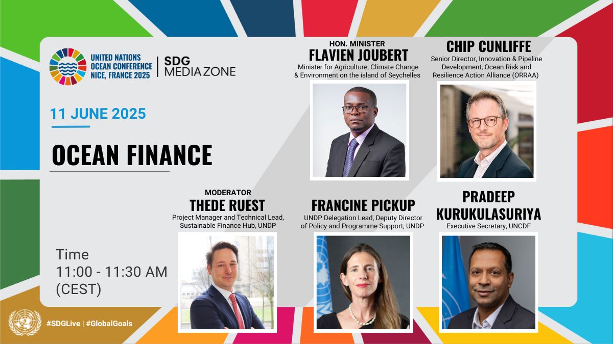 Tune in to watch a live broadcast from the SDG Media Zone at #UNOC3 with Hon. Minister Flavien Joubert from <a href="/SeychellesMACCE/">Sey Ministry Agriculture ClimateChange&Environment</a>, <a href="/chipc27/">Chip Cunliffe</a>, and <a href="/f_pickup/">Francine Pickup</a> sharing solutions to unlock public and private capital for #OceanFinance.

🔗webtv.un.org/en
🕚 11 - 11.30 CEST