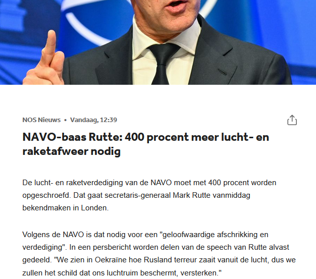 Lieve mensen, is het wel een goed idee om onze moeizaam verworven #welvaart te vergooien in de put van de #wapenindustrie? 
Een investering die ons bovendien alleen maar méér onveiligheid &amp; escalatie brengt?