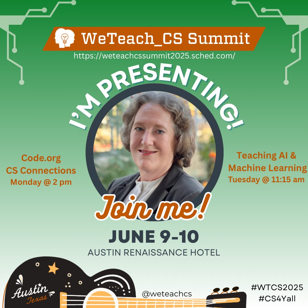 Susan F. Reeves (@susanfreeves) on Twitter photo Great kickoff underway for the <a href="/weteachcs/">WeTeach_CS, weteachcs.bsky.social</a> #WTCS2025 CA summit in #AustinTx with Dr. Carol Fletcher. Best duckie gift ever! #CS4Yall I’m presenting two <a href="/TeachCode/">TeachCode</a> <a href="/codeorg/">Code.org</a> sessions! <a href="/ESCRegion20/">ESC Region 20</a> Great kickoff underway for the <a href="/weteachcs/">WeTeach_CS, weteachcs.bsky.social</a> #WTCS2025 CA summit in #AustinTx with Dr. Carol Fletcher. Best duckie gift ever! #CS4Yall I’m presenting two <a href="/TeachCode/">TeachCode</a> <a href="/codeorg/">Code.org</a> sessions! <a href="/ESCRegion20/">ESC Region 20</a>