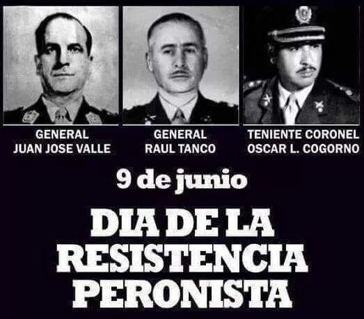 Hoy recordamos a quienes dieron su vida por la lealtad al pueblo y a Perón.

✊🏽 Valle, Tanco, Cogorno y tantos más.
#ResistenciaPeronista #9DeJunio