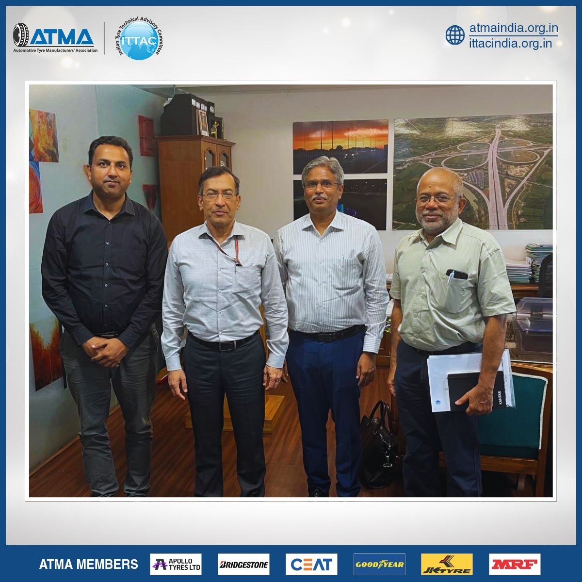 Today, the ITTAC delegation comprising Mr Renji Issac (Chairman), Mr Ravin T Kurian (Vice Chairman), and Mr Niteesh K Shukla (Director) had a courtesy meeting with Mr Mahmood Ahmed, Additional Secretary, MoRTH.

The delegation provided an overview of the Indian Tyre Industry and