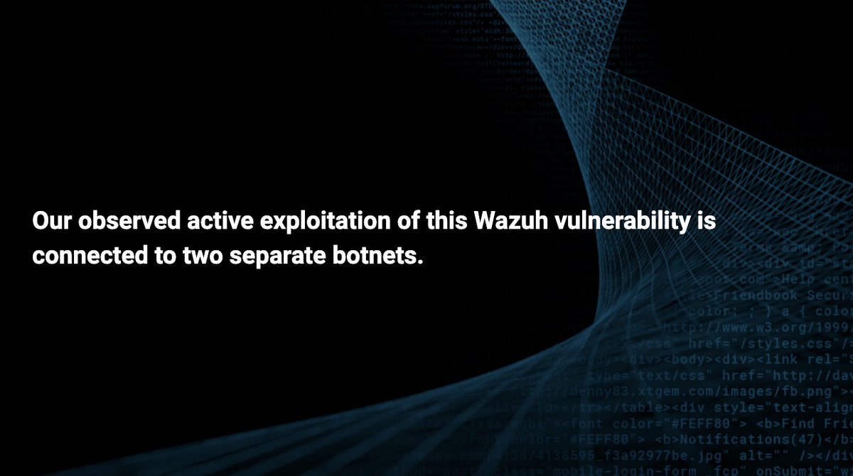 🚨Threat alert🚨

Akamai SIRT has uncovered the first ITW exploitation of the critical RCE vuln against Wazuh servers from 2 different campaigns of Mirai variants.  Patching to 4.9.1 immediately is advised if on versions 4.9.0 or prior.

Details and IOCs:
ow.ly/atPX50W6j1j