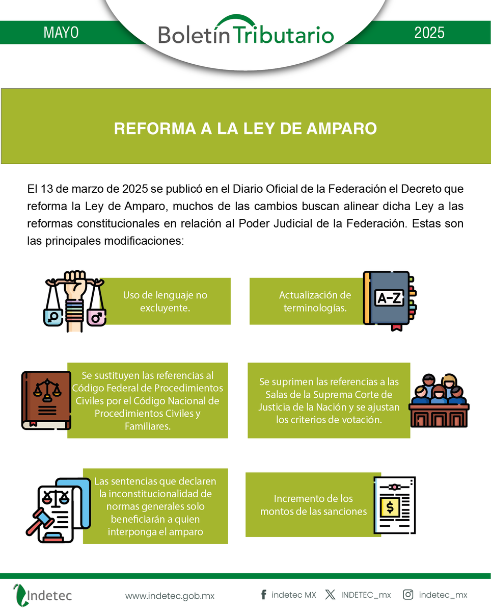INDETEC_mx's tweet photo. La Ley de Amparo ha experimentado modificaciones. Conoce los detalles de los principales cambios aquí: https://t.co/WuRFGt3q9o #leydeamparo #indetec #boletintributario https://t.co/lnzglazONr