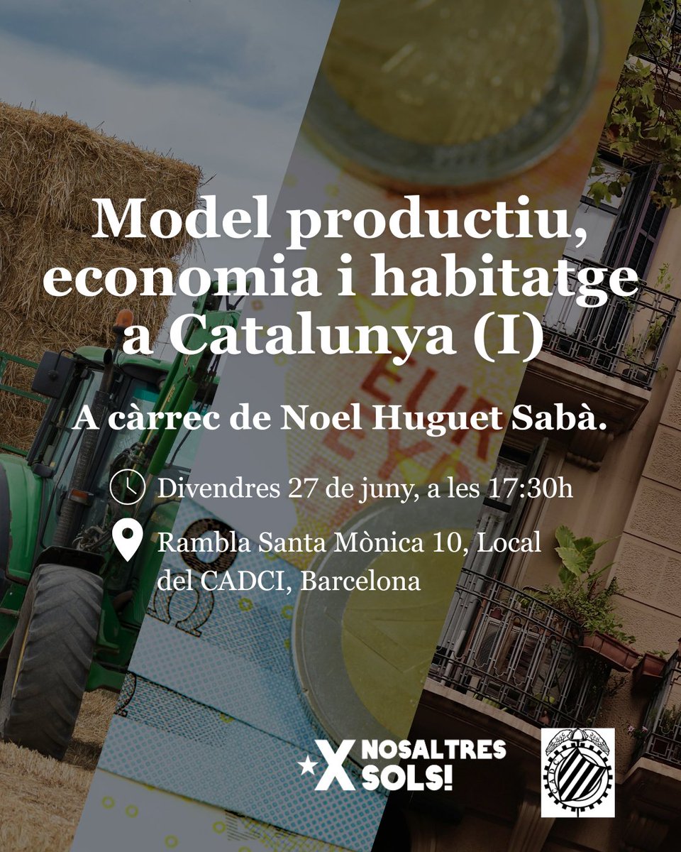 Nosaltres Sols! (@nosaltres_sols_) on Twitter photo No us perdeu la conferència sobre Model productiu, economia i habitatge a Catalunya (I) , a càrrec d'en <a href="/NoelHuguet/">Noel Huguet Sabà</a>
Oberta a tothom! No us perdeu la conferència sobre Model productiu, economia i habitatge a Catalunya (I) , a càrrec d'en <a href="/NoelHuguet/">Noel Huguet Sabà</a>
Oberta a tothom!