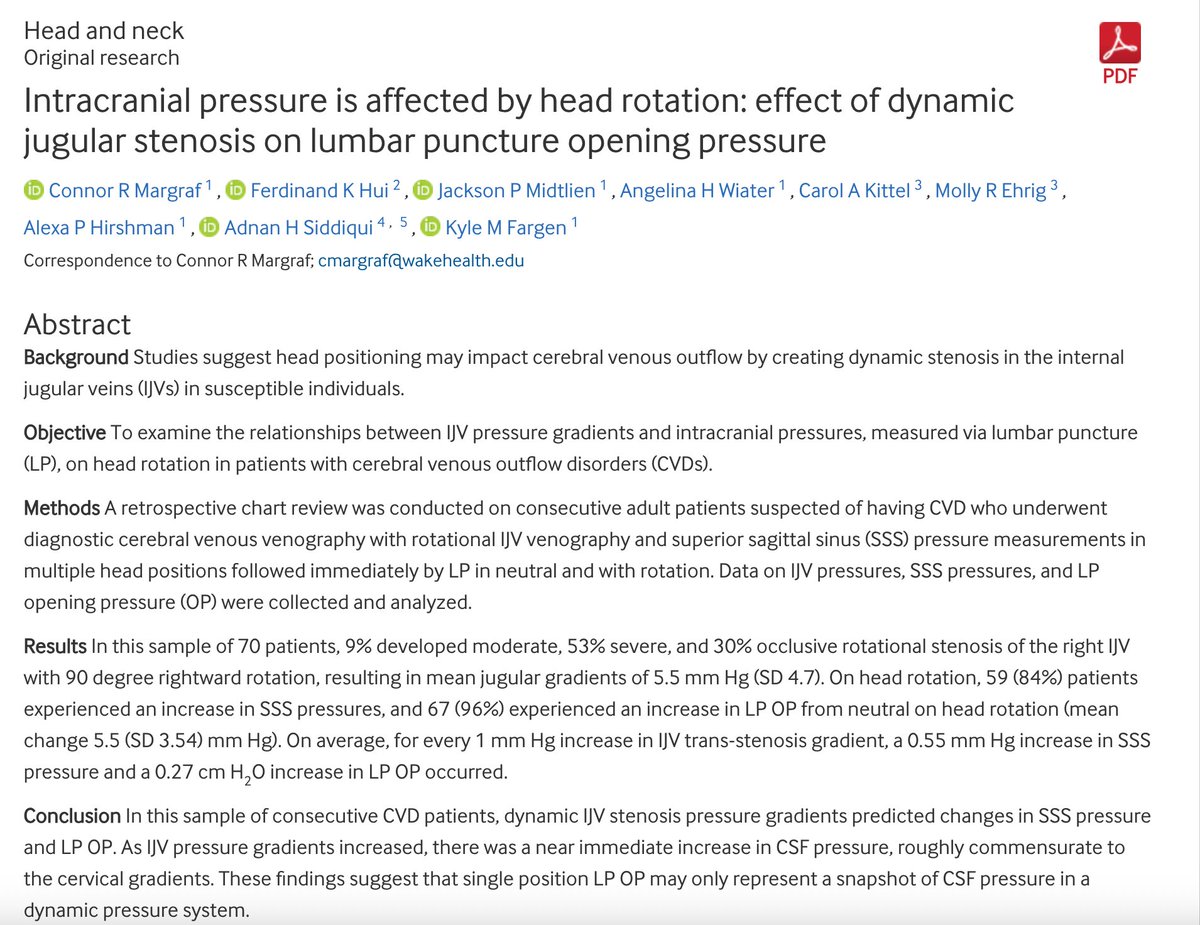 legalnomads's tweet image. New paper on head rotation & its effects on intracranial pressure: "These findings suggest that single position LP OP may only represent a snapshot of CSF pressure in a dynamic pressure system." jnis.bmj.com/content/early/…
