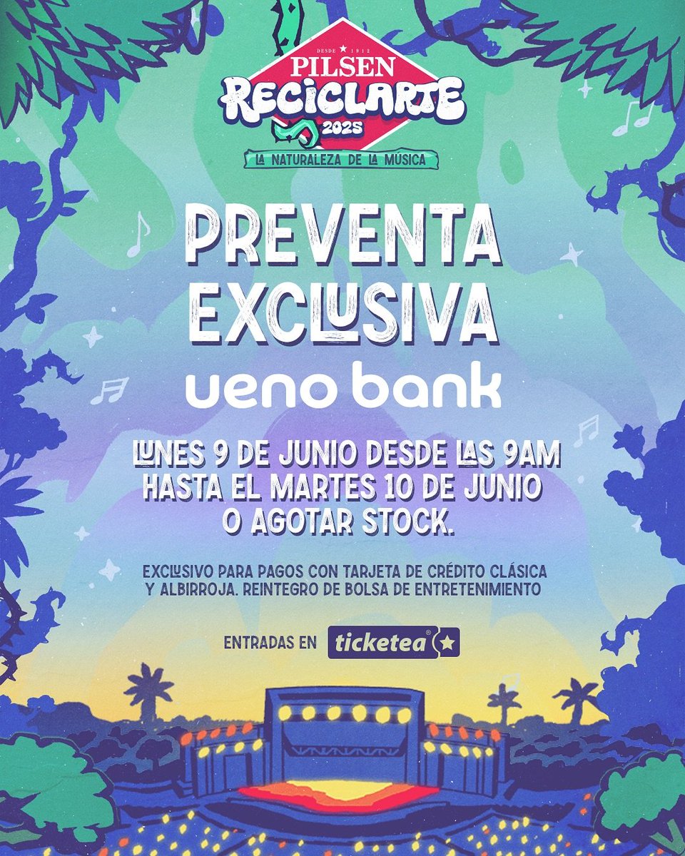 TicketeaPy's tweet image. 🔥ARRANCAMOS LA PREVENTA PARA CLIENTES DE @ueno_py🔥
Hoy y mañana, NO TE QUEDES sin TUS ENTRADAS para #ReciclArte2025‼️
✅ Adquirí en @TicketeaPy  ingresando a ticketea.com.py
💳 Exclusivo para pagos con tarjeta de crédito clásica y Albirroja. Bolsa entretenimiento.…
