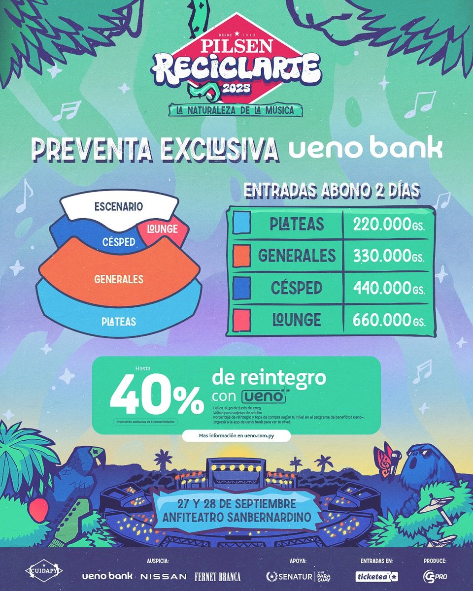 TicketeaPy's tweet image. 🔥ARRANCAMOS LA PREVENTA PARA CLIENTES DE @ueno_py🔥
Hoy y mañana, NO TE QUEDES sin TUS ENTRADAS para #ReciclArte2025‼️
✅ Adquirí en @TicketeaPy  ingresando a ticketea.com.py
💳 Exclusivo para pagos con tarjeta de crédito clásica y Albirroja. Bolsa entretenimiento.…