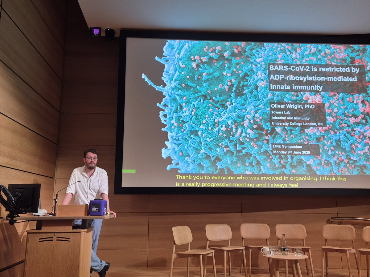 London Infection Network for/by ECRs (LINE) (@londonecr) on Twitter photo Our last (but not least) selected speaker for today is Oliver Wright <a href="/UCLInfectImm/">UCL Division of Infection & Immunity</a> with a great talk on how ADP-ribosylation poses an important barrier to infection that viruses like SARS-CoV-2 have to overcome. #LINEsymposium2025 Our last (but not least) selected speaker for today is Oliver Wright <a href="/UCLInfectImm/">UCL Division of Infection & Immunity</a> with a great talk on how ADP-ribosylation poses an important barrier to infection that viruses like SARS-CoV-2 have to overcome. #LINEsymposium2025