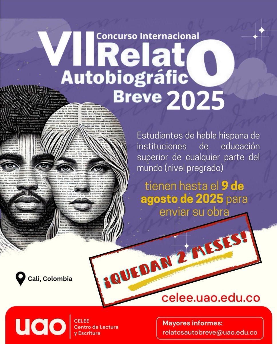 RedLCU's tweet image. Dirigido a estudiantes de habla hispana de instituciones universitarias.
Los términos y condiciones para participar pueden consultarse en:
celee.uao.edu.co