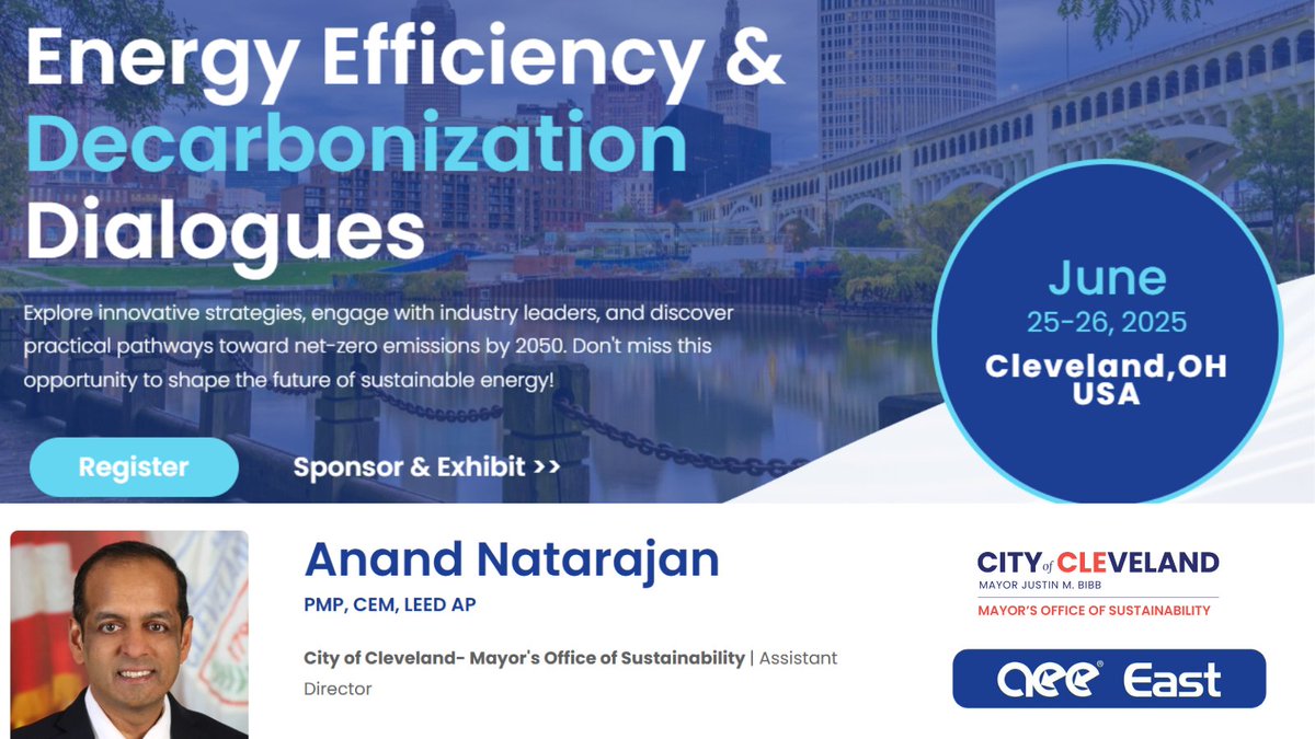 Sustainable Cleveland (@sustainablecle) on Twitter photo Join us June 25–26 for the Energy Efficiency & Decarbonization Dialogues ⚡ Explore net-zero strategies + hear from keynote @AnandNattu, <a href="/CityofCleveland/">City of Cleveland</a>.
Presented by @AEEcenter – don’t miss it!
â–¶ REGISTER: aeeeast.org
#EnergyEfficiency #SustainableCLE Join us June 25–26 for the Energy Efficiency & Decarbonization Dialogues ⚡ Explore net-zero strategies + hear from keynote @AnandNattu, <a href="/CityofCleveland/">City of Cleveland</a>.
Presented by @AEEcenter – don’t miss it!
â–¶ REGISTER: aeeeast.org
#EnergyEfficiency #SustainableCLE
