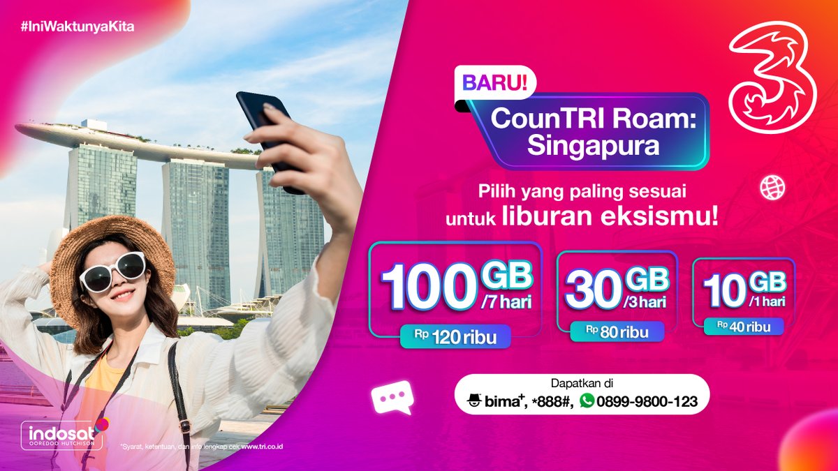 Di era gempuran orang-orang pada pergi ke luar negeri. 

Staycation di Singapore keknya seru gak sih.... 

Dannnn pasti bakal lebih seru kalau udah aktifin CounTRI Roam Singapura. 

Mulai 40 ribu, udah bisa internetaannnn lancar, vidcall, plus bikin trend TikTok. 

Aktifka di