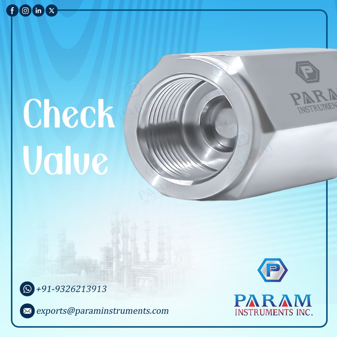 Param Instruments Inc. (@param_inc_) on Twitter photo Instrument check valve enables a smooth one-way flow of gases and liquids, preventing backflow. Their reliability and tight shut-off are vital for efficient industrial fluid control.
Email: exports@paraminstruments.com
WhatsApp: +919326213913
#Industrial #checkvalve #madeinIndia Instrument check valve enables a smooth one-way flow of gases and liquids, preventing backflow. Their reliability and tight shut-off are vital for efficient industrial fluid control.
Email: exports@paraminstruments.com
WhatsApp: +919326213913
#Industrial #checkvalve #madeinIndia
