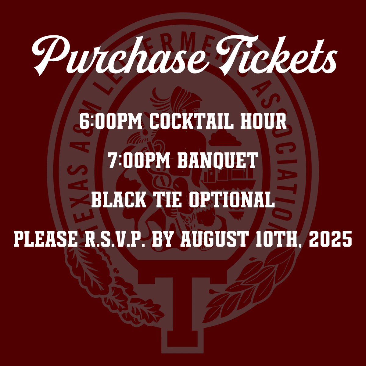 TAMULettermen's tweet image. You’re invited to the 47th Annual Burgess Banquet! Tickets and sponsorships are now live! Use the link below to purchase yours today! Congrats to our 2025 class of inductees!
aggielettermen.org/burgess_banque…